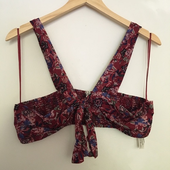 NWOT Free People burgundy floral top size M - Picture 2 of 7